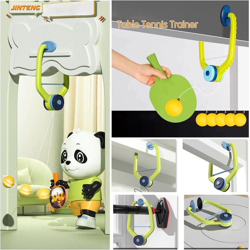 SquEqu Hanging Table Tennis Trainer with Doorway Clip Ping Pong Paddles Rackets and 6 Balls Table Tennis Training Set No Table Game for Kids Indoor Sports Door Frames Attachement Hit Shot Practice - Image 4